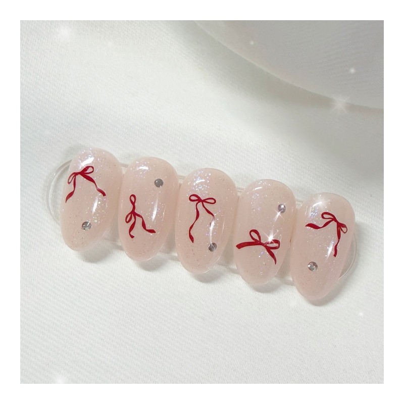 [Handmade Nail Tips] Ribbon Point Nail Tips - Mini Oval