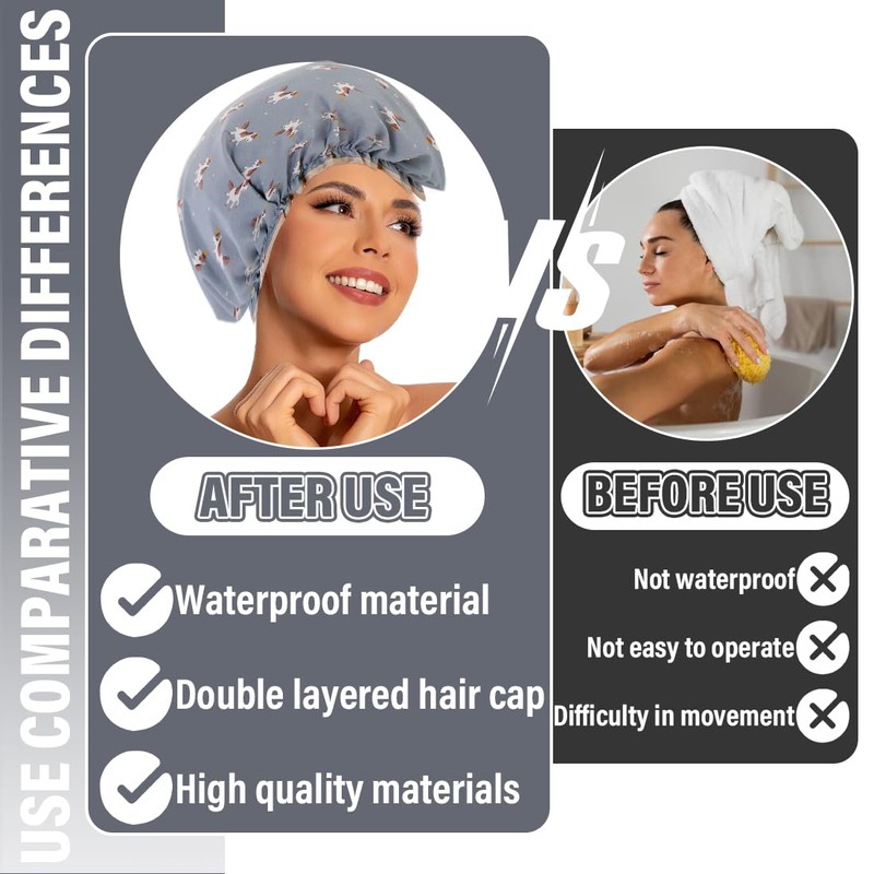 Shower Cap, Pack of 2 Satin Shower Caps, Waterproof Elastic