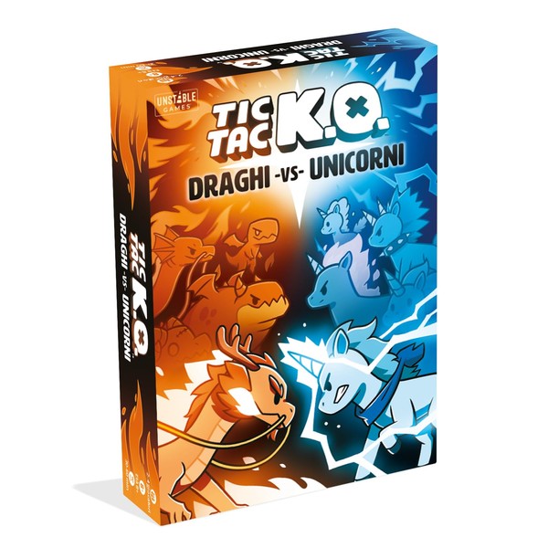 Asmodee - TIC TAC KO Dragons Vs Unicorns, Board Game, 2-4 Players, 8+ Years, Italian Edition