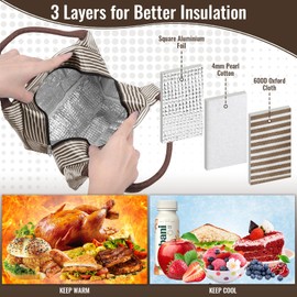 TIECHI Insulated Lunch Bag for Adults Kids, Small Cool Bag Lunch Box, Thermal Water-Resistant Pack Lunch Box Bags for Work, School, Picnic, Outdoor (Coffee Striped)