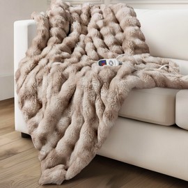 Electric Heated Blanket for Girls & Women, Soft & Luxurious, Faux Rabbit Fur Heating Throw Blankets, 6 Heat Settings, Overheat Protection, Quick Heating, Memory Function, Gift-Ready Design, 50"x60"