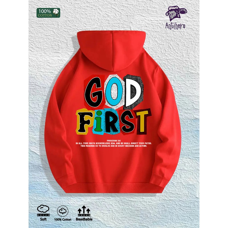 GOD FIRST Graphic Hoodie 100% Cotton US Warehouse 7 ColorsColor: