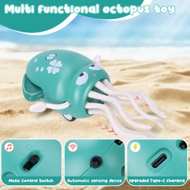 RHHSSE Dancing Octopus Baby Toy, Tummy Time Toys, with Music and Led Light, Automatically Avoids Obstacles, Crawling Toy Suitable for Birthday Gifts for Toddlers Over One Month Old(Green)