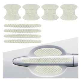 ZIMISI 8PCS Car Door Handle Bowl Sticker, Reflective Anti-Scratch Auto Door Handle Cup Protector, Self-Adhesive Door Side Handle Paint Protective Film, Universal Vehicle Decoration Accessory (White)