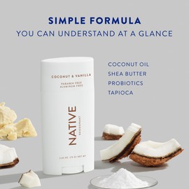 Native Aluminum-Free Clean Deodorant Natural Derived Ingredients, 72HR odor control | Deodorant for Women and Men, Baking Soda, Coconut Oil, Shea Butter | Coconut & Vanilla, 3 pack