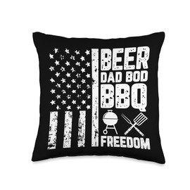 BBQ Cloths Barbecue Smoker Grill Pit-Master Gifts Beer Dad BOD BBQ Freedom Cool American Flag Gril Barbecue Throw Pillow, 16x16, Multicolor