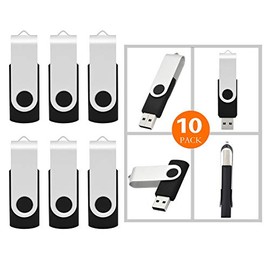 Wholesale 10 Pack 1MB-32GB Bulk Pack USB Flash Drives Swivel Thumb Drive Memory Stick, Black (16GB)