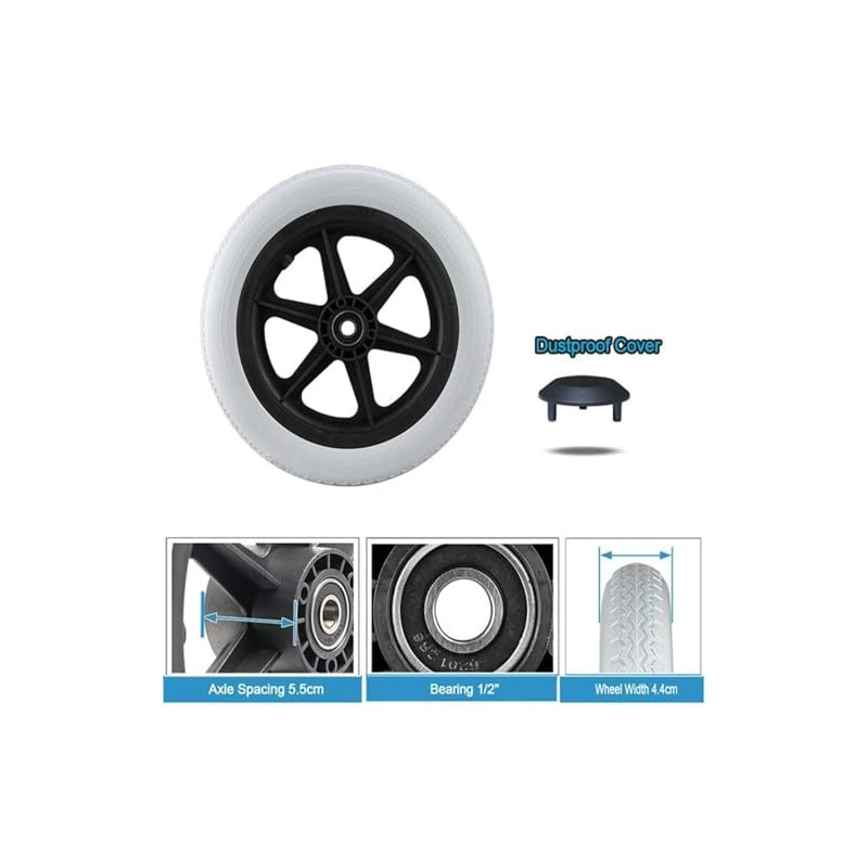 A pair of 12 inch wheels, solid PU wheels, wheelchair