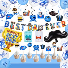 Abitoncc 37 PCS Father's Day Decorations Fathers Day Banner Fathers Day Cards Fathers Day Cupcake Toppers Fathers Day Decorations Fathers Day Balloons for Happy Father Day Party Decorations