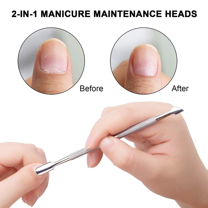 2 Pcs Cuticle Pusher Cutter and Remover, Professional Double Ended