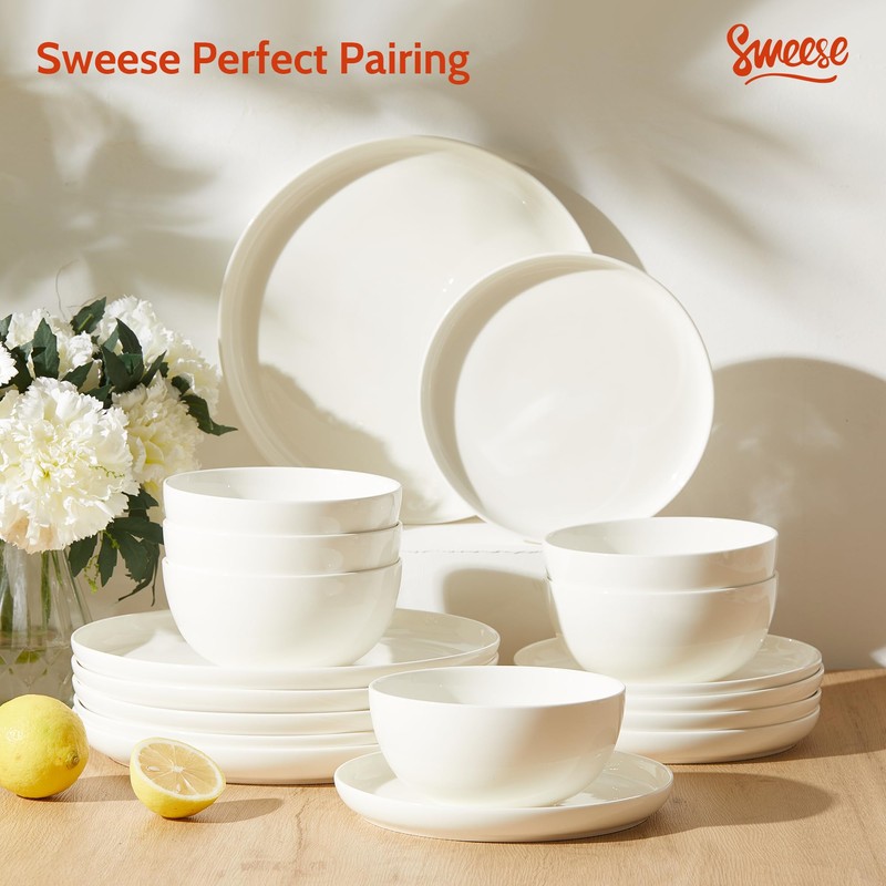 Sweese Porcelain Bowls Set of 6, 20oz Lightweight Round Cereal