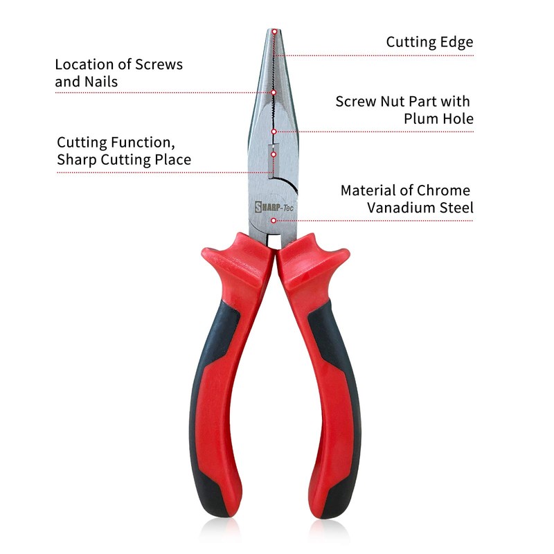 Sharp-tec Long Nose Pliers 160mm with Soft Grip Handles, Heavy