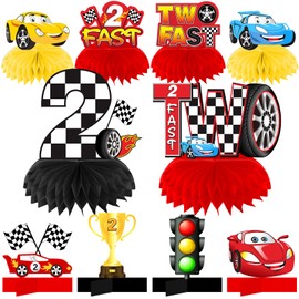 Race Car 2 Fast Birthday Decorations Table Honeycomb Centerpieces, 10Pcs Car Theme 2nd Birthday Table Toppers Party Supplies for Boys, 2 Year Old Let’s Go Racing Birthday Party Table Decor