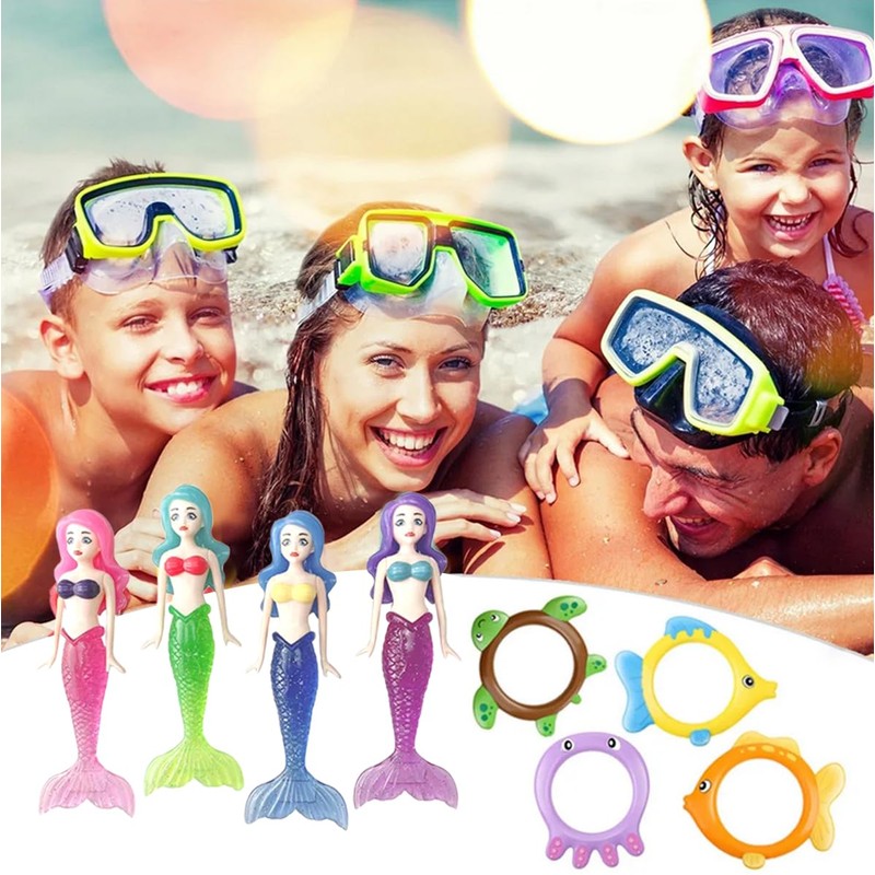 8Pcs Diving Ring Toy Mermaids Pool Sinking Toy Set Multicolor