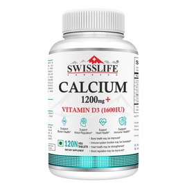 SWISSLIFE FOREVER Calcium Carbonate 120 Tablets 1200mg | with Vitamin D3 1600IU| Dietary Tablets with Mineral and Vitamins Help in Bone Health, Muscle Health, Joints Health for Men & Women