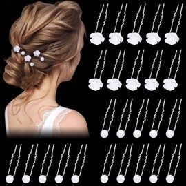 Pack of 25 Bridal Wedding Hair Pins, U-Shaped Bridal Jewellery Beads, Hair Accessories, Flowers, Rhinestones for Communion, Women and Girls