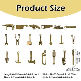 Ornazy 100Pcs Tibetan Style Mixed Tool Set Charms Antique Bronze Tools Pendants Vintage Hammer Wrench Charms for Jewellery Making Necklace Earring