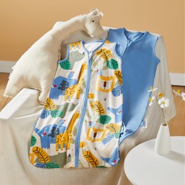 TILLYOU TILLYOU Sleep Sack 0-6 Months - 2 Pack Baby sleep sacks 0.5 TOG with 2-Way Zipper, Lightweight Cotton Sleeping sack, Animal geometry & blue