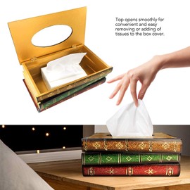 Benkeer Vintage Wooden Antique Book Tissue Holder Dispenser/Novelty Napkin Paper Holder Box Cover for Book Reader Lover at Home/Office/Car Automotive Decoration