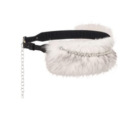 Wriidy Fur Leather Belt White Women Punk Belt Wide Bead Chain Belts for Dresses and Pants