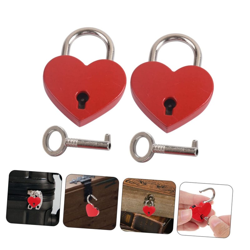 TEHAUX 10 Sets Mini Heart Shaped Padlocks Small Keyed Travel