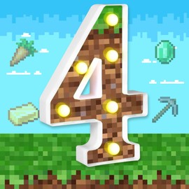 8.5" Pixel Game Party Decorations Light up Numbers Marquee Number Lights Sign Pixel Theme Birthday Party Supplies Table Centerpieces Pixel Pattern Game Theme Night Light for Home Decor (Number 4)