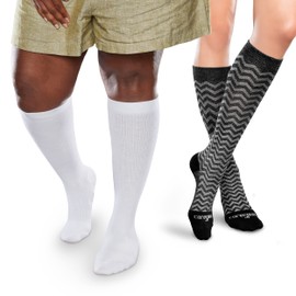 Core-Spun 15-20mmHg Mild Graduated Compression Support Knee High Compression Socks, 2-Pack - White + Trendsetter, Medium