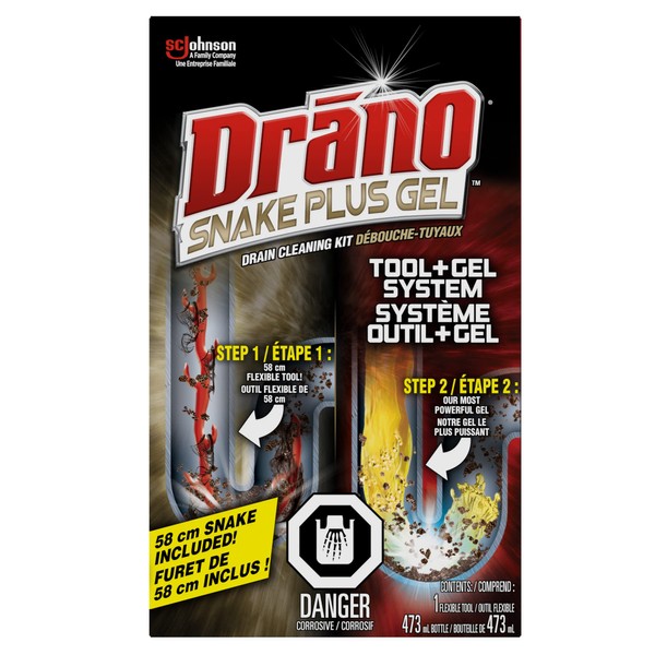 Drano Snake Plus Drain Clog Remover and Cleaner, Includes Tool for Hard to Reach Shower or Sink Drains, 473ml