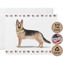 Twigs Paper - German Shepherd Dog Note Cards - Set of 12 Blank Cards (5.5 x 4.25 Inch) with 12 Envelopes - 100% EcoFriendly Stationery - Made In USA