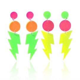MOLZINY 2 Pairs of Neon Earrings 80s 90s Flash Stud Earrings Retro Acrylic Earrings Flash Earrings 80s Earrings Women Vintage Earrings for Theme Party Costume Party Masquerade Women Girls