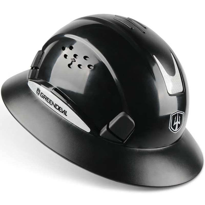 GREEN DEVIL Full Brim Hard Hat with Built-in Visor Vented