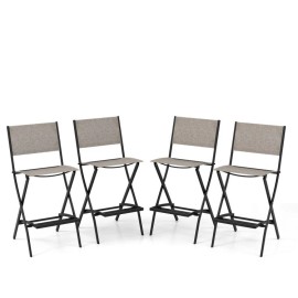 COSTWAY Set of 4 Outdoor Bar Chair Folding Bar Height Stool w/Metal Frame and Footrest