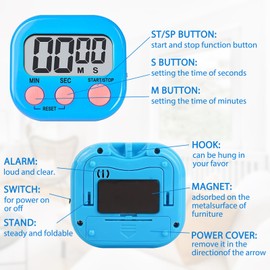 Neyeau Kitchen Timer 4 PCS Kitchen Timers for Cooking Timers for Cooking Timer for Kids Kitchen Timers Comes with 4 Small Hooks for Baking Kitchen Study Sports Training Counting