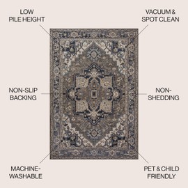 JONATHAN Y WSH105C-5 Cirali Ornate Large Medallion Machine-Washable Green/Navy/Cream 5 ft. x 8 ft. Area Rug, Easy to Clean, Non-Shedding for Home, Kitchen, Living Room, Bedroom, Dining Room