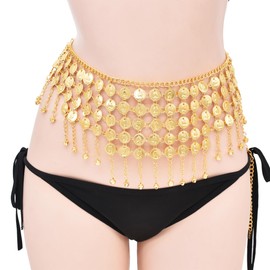 Pandalein Women's Belt Fashion Waist Belt Metal Chain Belt Fringe Belly Dance Belt Coin Belt Adjustable Waist Chain Waist Chain for Dresses, 0007 Gold