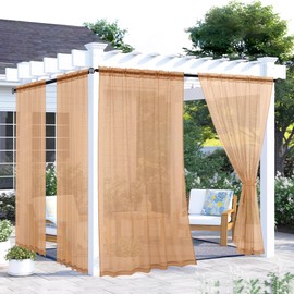 youleyar Outdoor Sheer Curtains for Patio Waterproof - 4 Panels Linen Look Rod Pocket Curtain Light Filtering Outside Drapes for Living Room, Pergola, Cabana, Gazebo, 52" W x 108" L, Beige