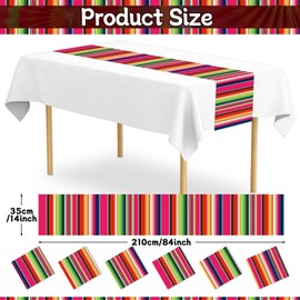 Lonfliness 12Pack Plastic Mexican Table Runner Disposable Mexican Serape Table Runner 14 x 84Inch Colorful Striped Table Cover for Dinning Table Fiesta Party Day of The Dead Taco Party Decor Supplies