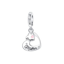 BIZK 925 Sterling Silver Charm Fits Bracelets and Necklaces Charms for Women Fashion Jewelry for Women, Lover, Mother and Friend (Mother & Daughter Heart)