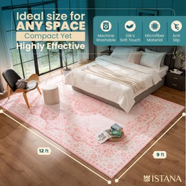 Istana Pink 9x12 Foldable Stain Resistant Washable Eco-Friendly Area Rug for Living Room