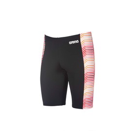 ARENA Men's Seasonal Print Jammer Athletic Training Swimsuit, MaxLife Chlorine Resistant Fabric, Multicolor Stripes Red, 22