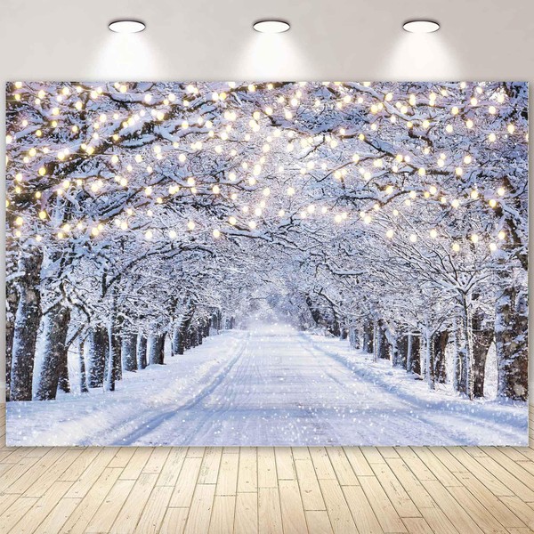 LIVUCEE 10x8FT Winter Scene Photo Backdrop Wonderland Snowflake Glitter Snow