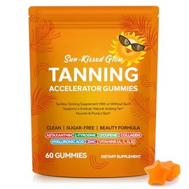 Tanning Gummies with Astaxanthin - Advanced Formula with L-Tyrosine, Beta-Carotene & Vitamins for a Sun-Kissed Glow*- Vegan, Watermelon Flavour, Sugar-Free - 60 Gummies (1-2 Month Supply)