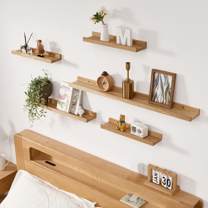 Gieanoo Floating Shelf, 30cm Solid Oak Wood Rustic Shelf Wall