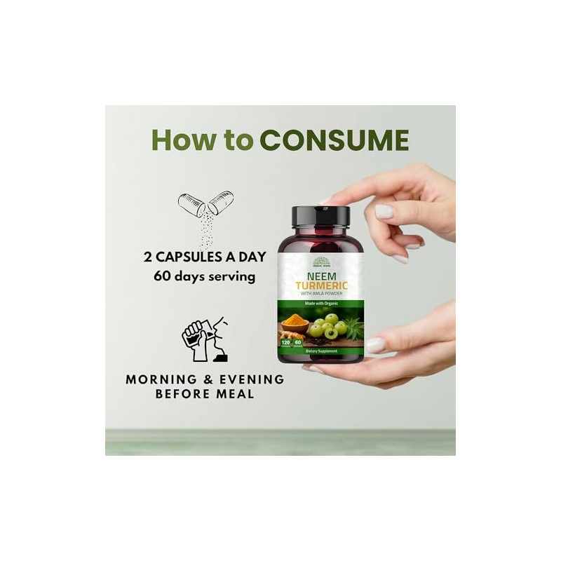 Neem Turmeric Capsules with Amla and Black Pepper 120 Veg
