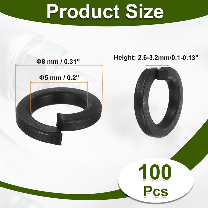 PATIKIL 100 Pcs Split Lock Washer, M5 Spring Lock Washer