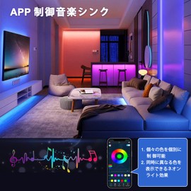 LEKE Light Tape, LED Tape Light, Flowing Tape, Rainbow Color, 3.9 ft (1.5 m), LED Tape, MagicColor Music Sensor, Voice Synchronization, Dimming Toning, Indirect Lighting, 5050SMD, 30LED/m, Double