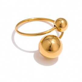 Jana Winkle Stainless Steel Ball Adjustable Rings Women Statement Gold Metal Finger Rings, Resizable, Stainless Steel, Pearl