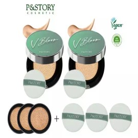 P&Story Cushion Pact [피앤스토리] 그린 브이블룸 편백쿠션 본품2개+리필3개+퍼프3종 [P&Story] Green Breathing Room Cypress Cushion 2 Main Products + 3 Refills + 3 Puff Types [Number 21]