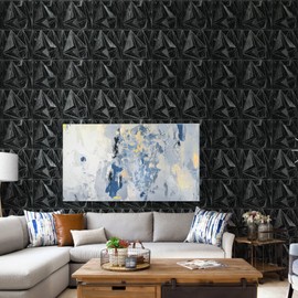 STICKGOO 33 Pack 3D Wall Panels for Interior Wall Decor, Modern Diamond Wall Panels, 12''x12'' Black Wood Grain Accent Wall Covering Panels for Gaming Room Bedroom TV Background