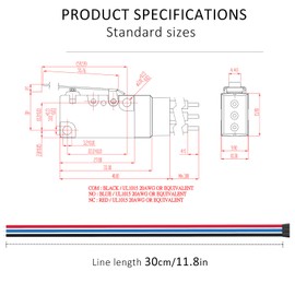 DIYhz Waterproof Micro Switch Long Straight Hinge Lever with Line 10A 125 250V NC NO COM Line Length 30CM